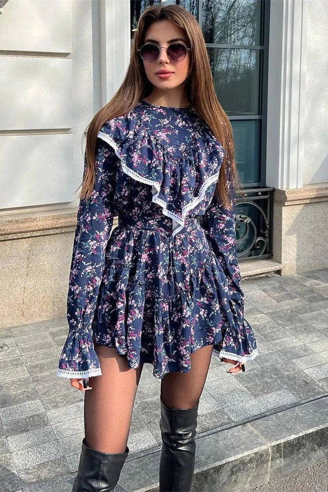 Patchwork Slim Long Sleeve Mini Dress