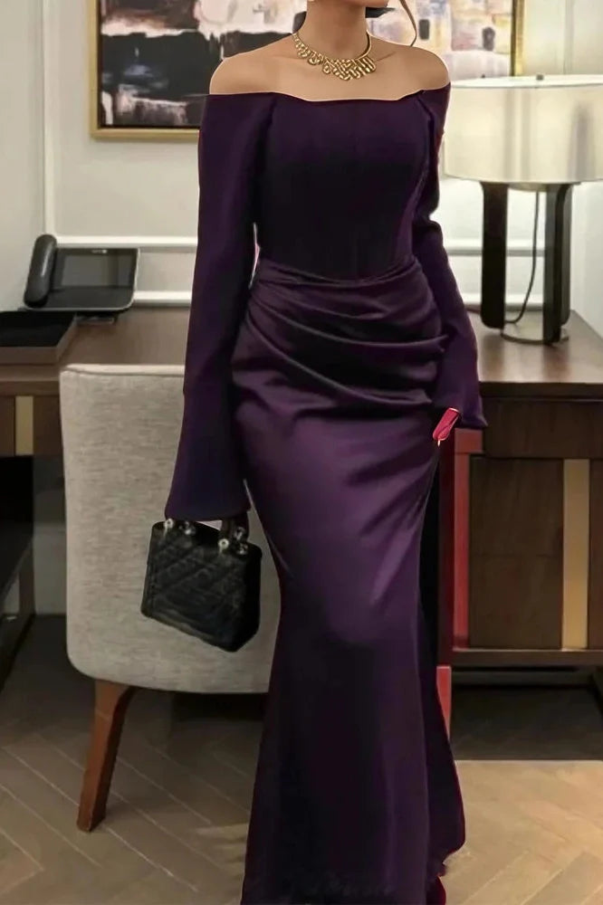 Elegant Off-Shoulder High Waist Pleated Maxi Dress