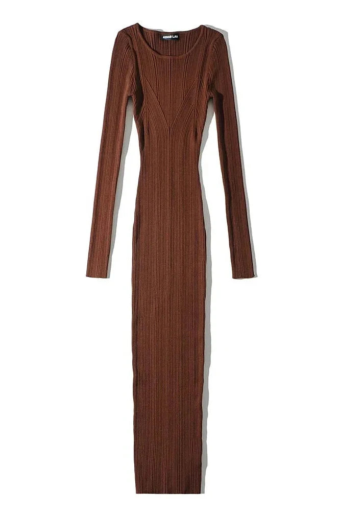 Long Sleeve Slim High Waist Patchwork Midi Dress