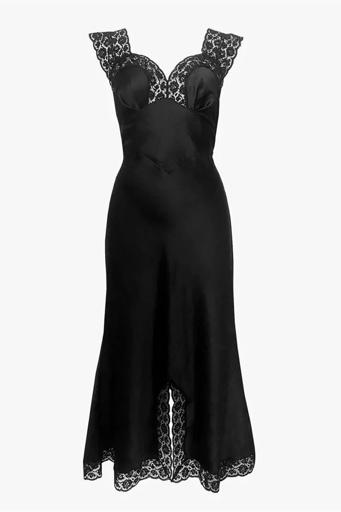 V-Neck Patchwork Sleeveless Lace-Up Maxi Dress