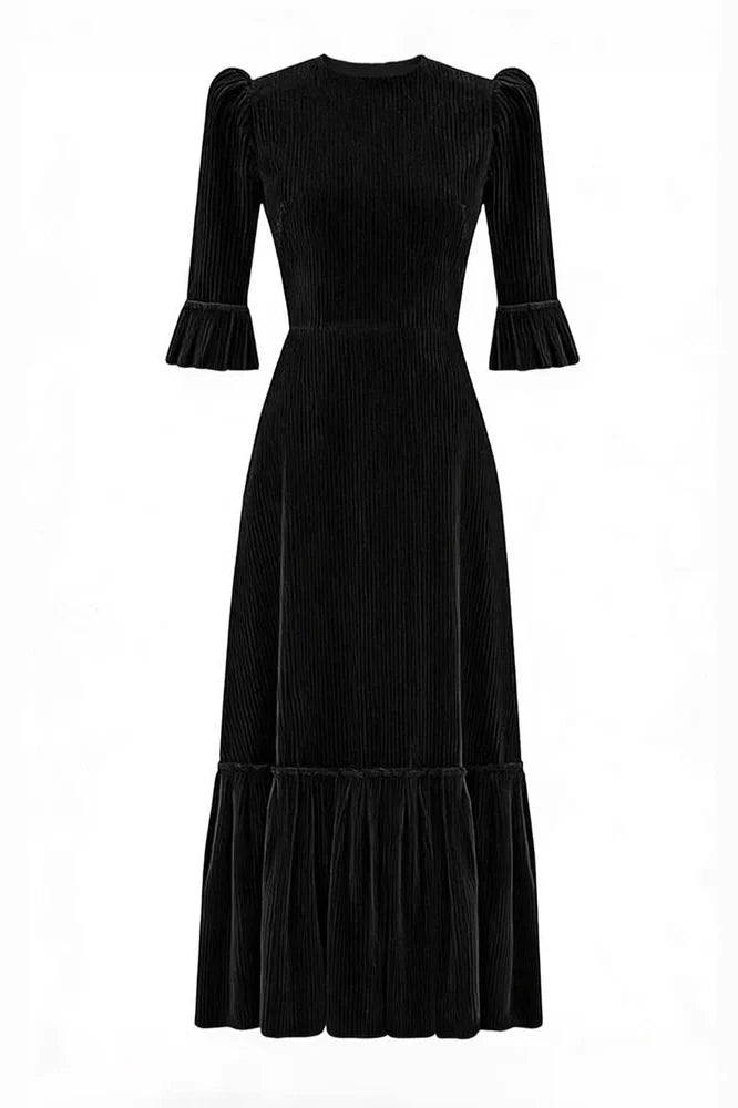 Elegant Half Sleeve Pleated High Waist Slim Maxi Dress