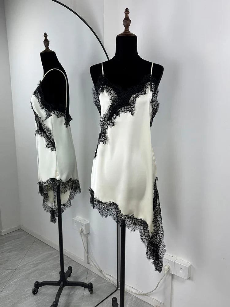 Lace Spaghetti Strap Slit Bodycon Mini Dress