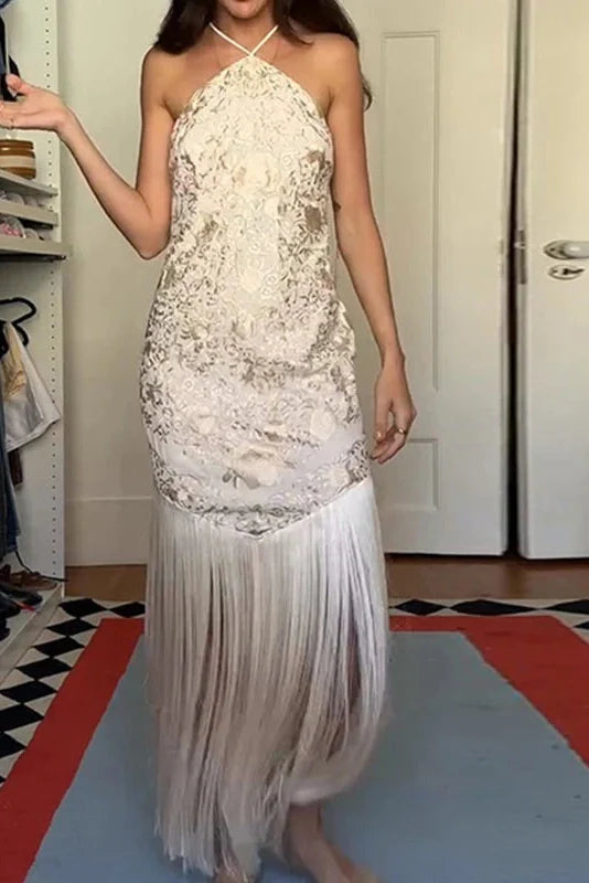 Elegant High Waist Backless Maxi Dress