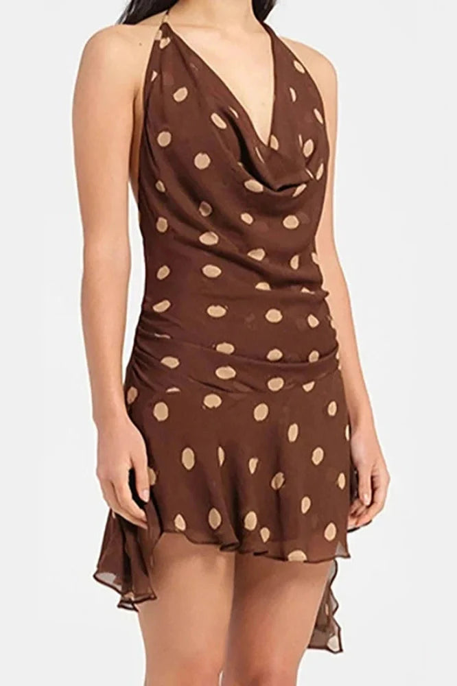Printed Off Shoulder V-Neck Backless Mini Dress