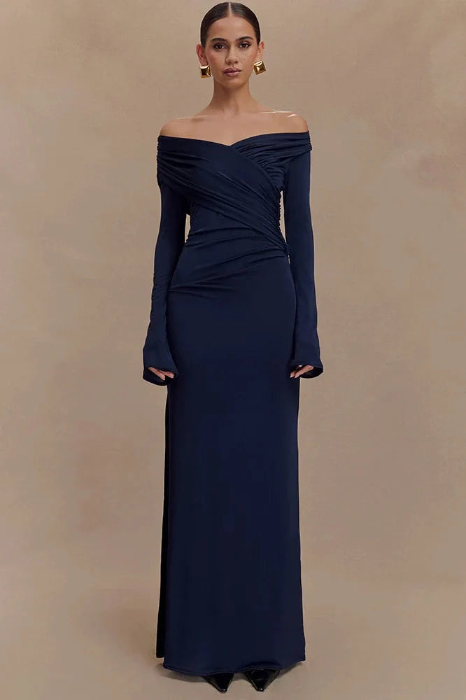 V Neck Long Sleeve High Waist Bodycon Maxi Dress