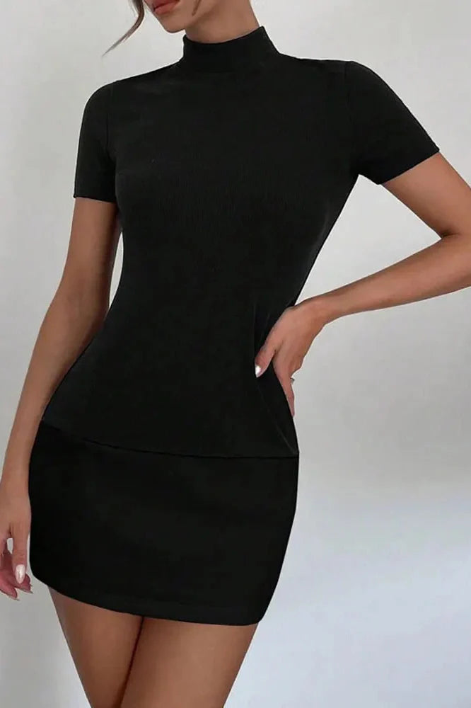 Short Sleeve High Waist Patchwork Bodycon Mini Dress