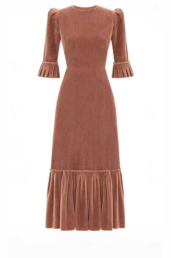 Elegant Half Sleeve Pleated High Waist Slim Maxi Dress
