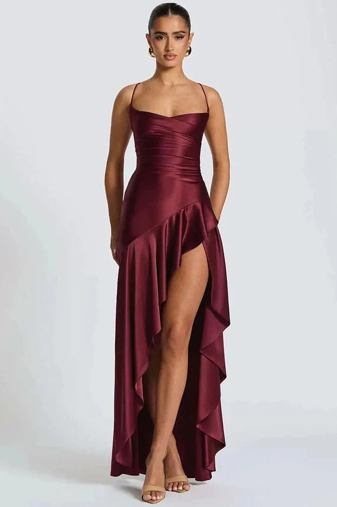 Spaghetti Strap Sleeveless Backless High Split Maxi Dress