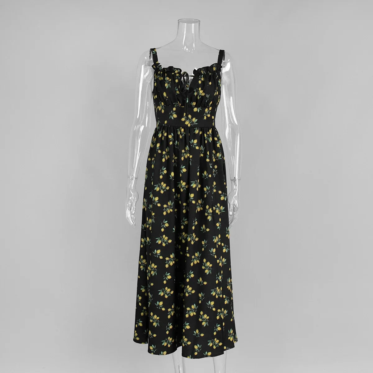 Printed Lace Up High Waist Maxi Dress