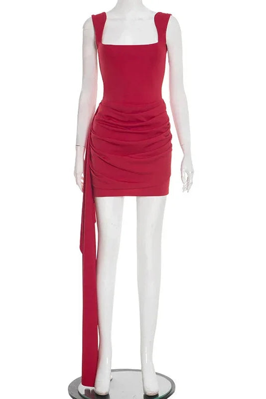 Elegant Slim Square Collar High Waist Mini Dress