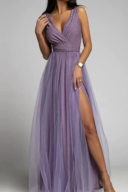 Elegant Lace Sleeveless V Neck Maxi Dress