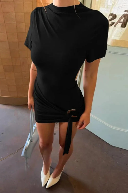 Elegant Backless Short Sleeve Mini Dress