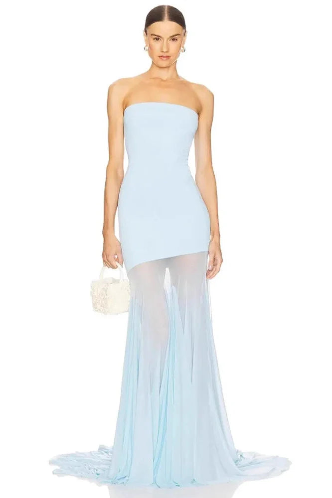 Off-Shoulder Strapless Sleeveless Backless Bodycon Maxi Dress