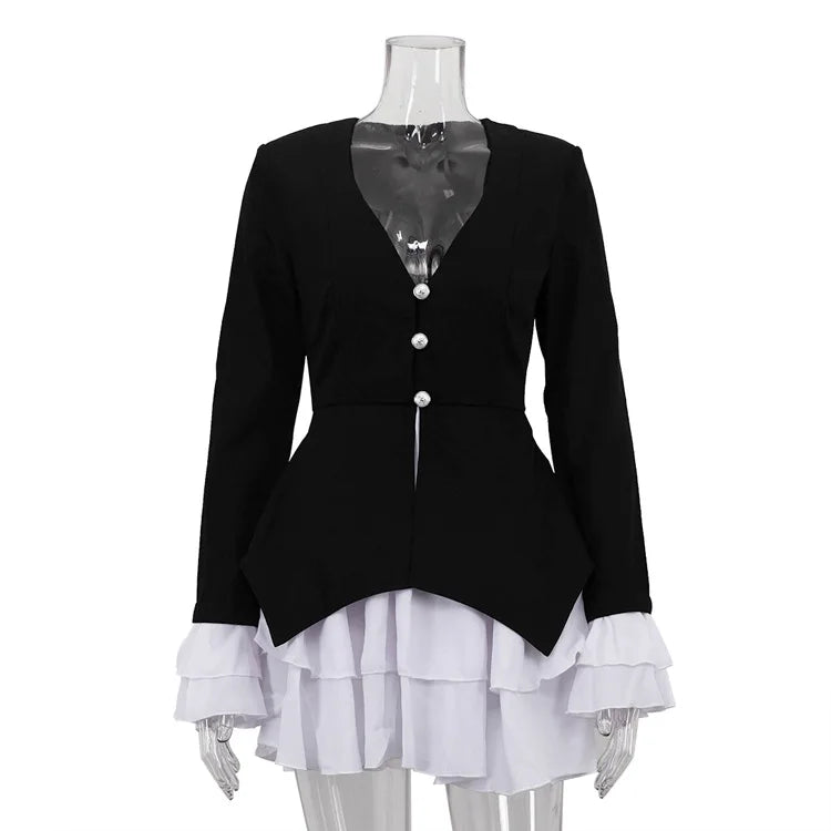 V Neck Flared Sleeves Slim Mini Dress