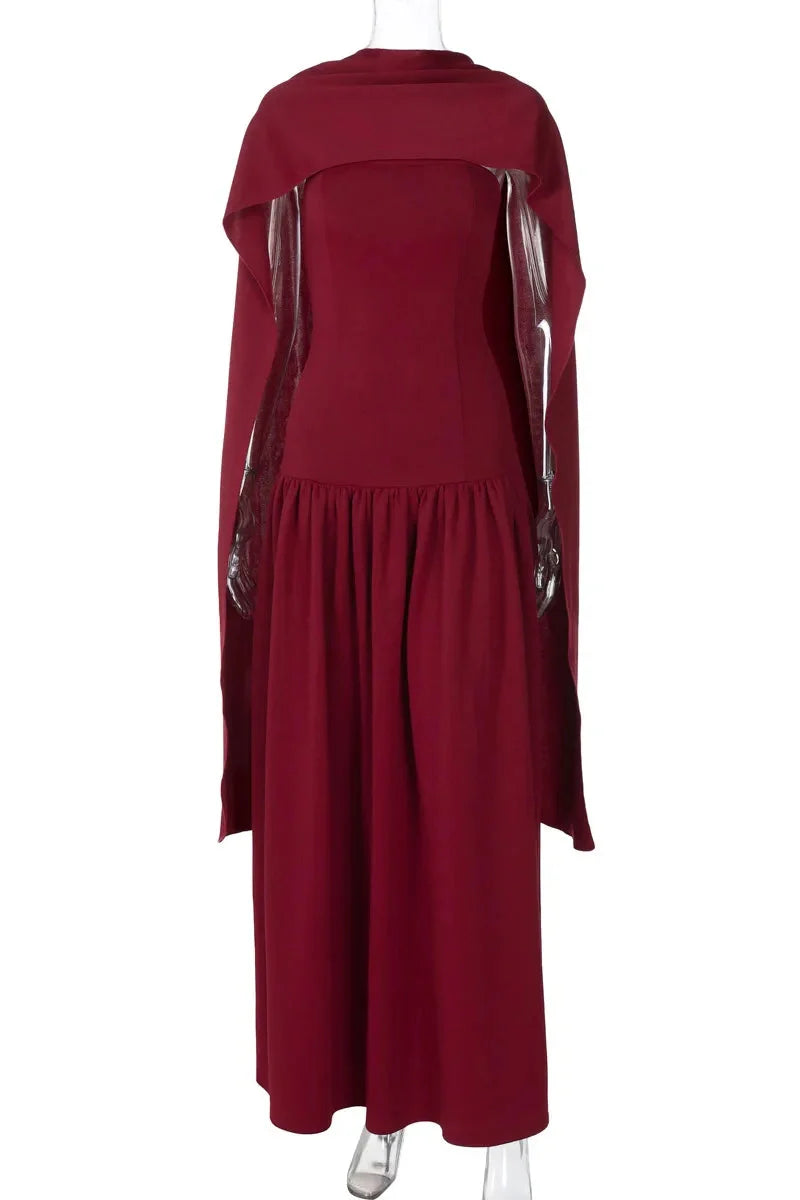 Elegant Strapless Lace Up Slim High Waist Maxi Dress