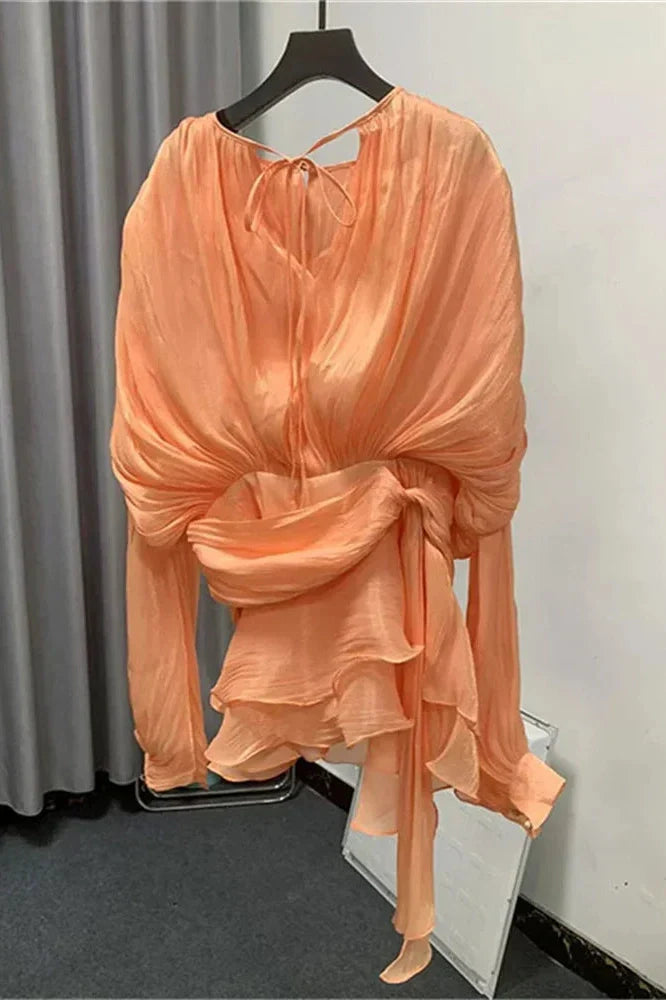 Elegant Pleated Long Sleeve High Waist Mini Dress