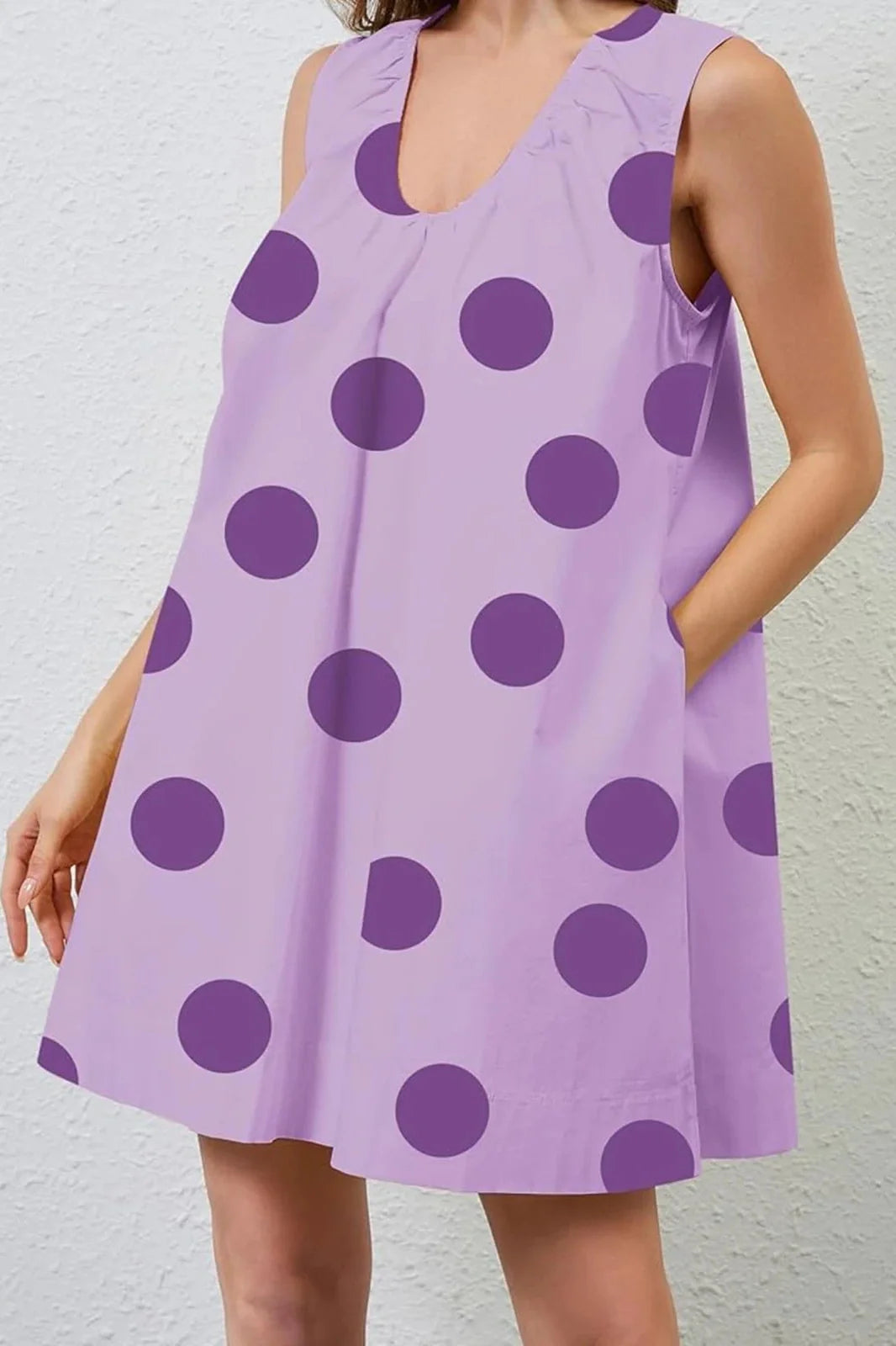 Printed V Neck Sleeveless Loose Fit Mini Dress