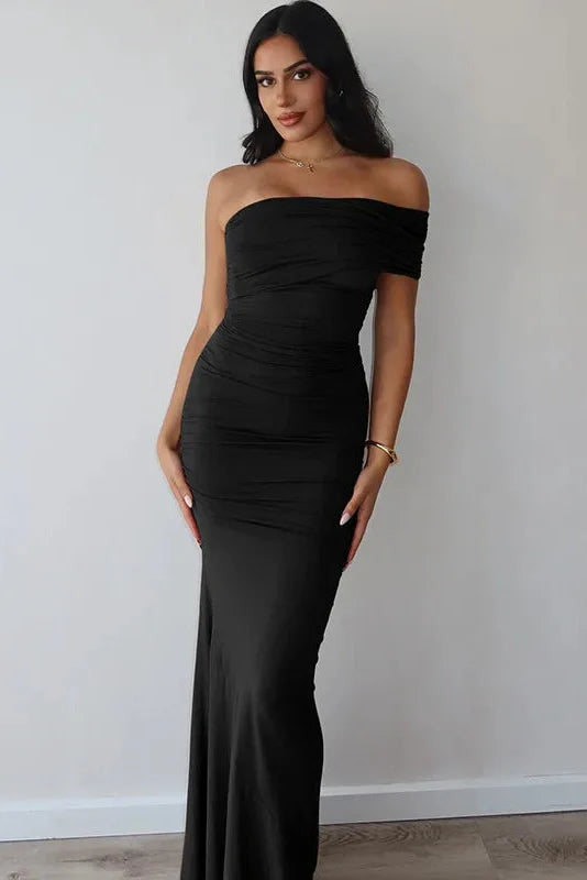 Oblique Shoulder Split Sleeveless Slim Fit Maxi Dress