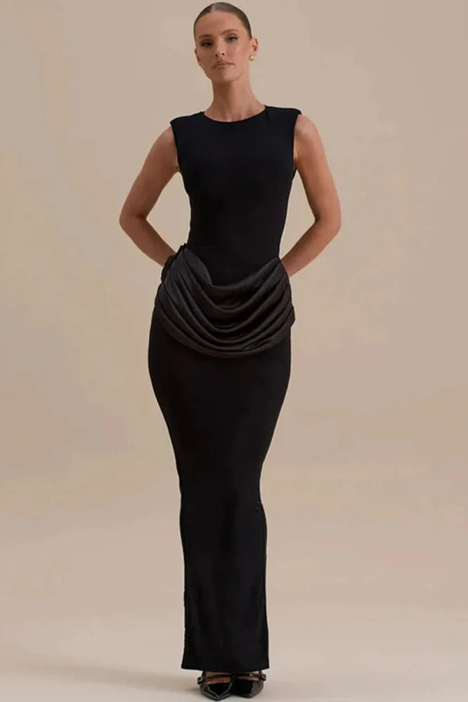 Sleeveless High Waist Patchwork O Neck Bodycon Maxi Dress
