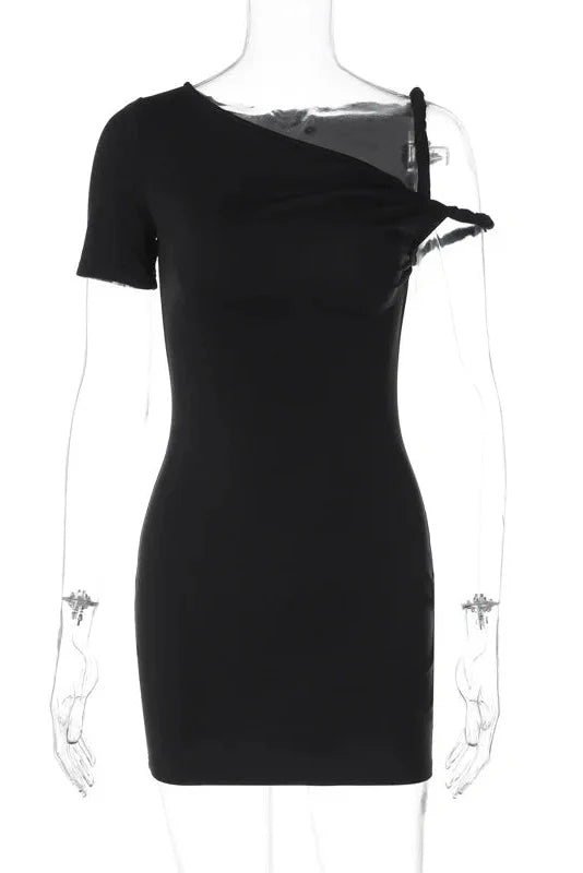 One Shoulder Slim High Waist Sleeveless Bodycon Mini Dress