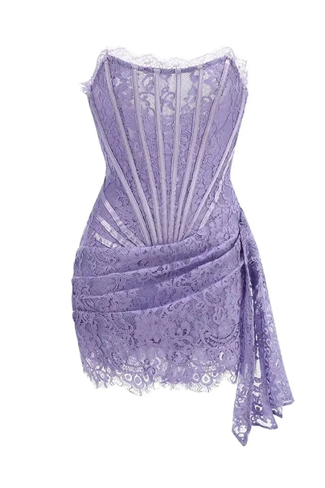 Lace See-Through Patchwork Bodycon Irregular Mini Dress