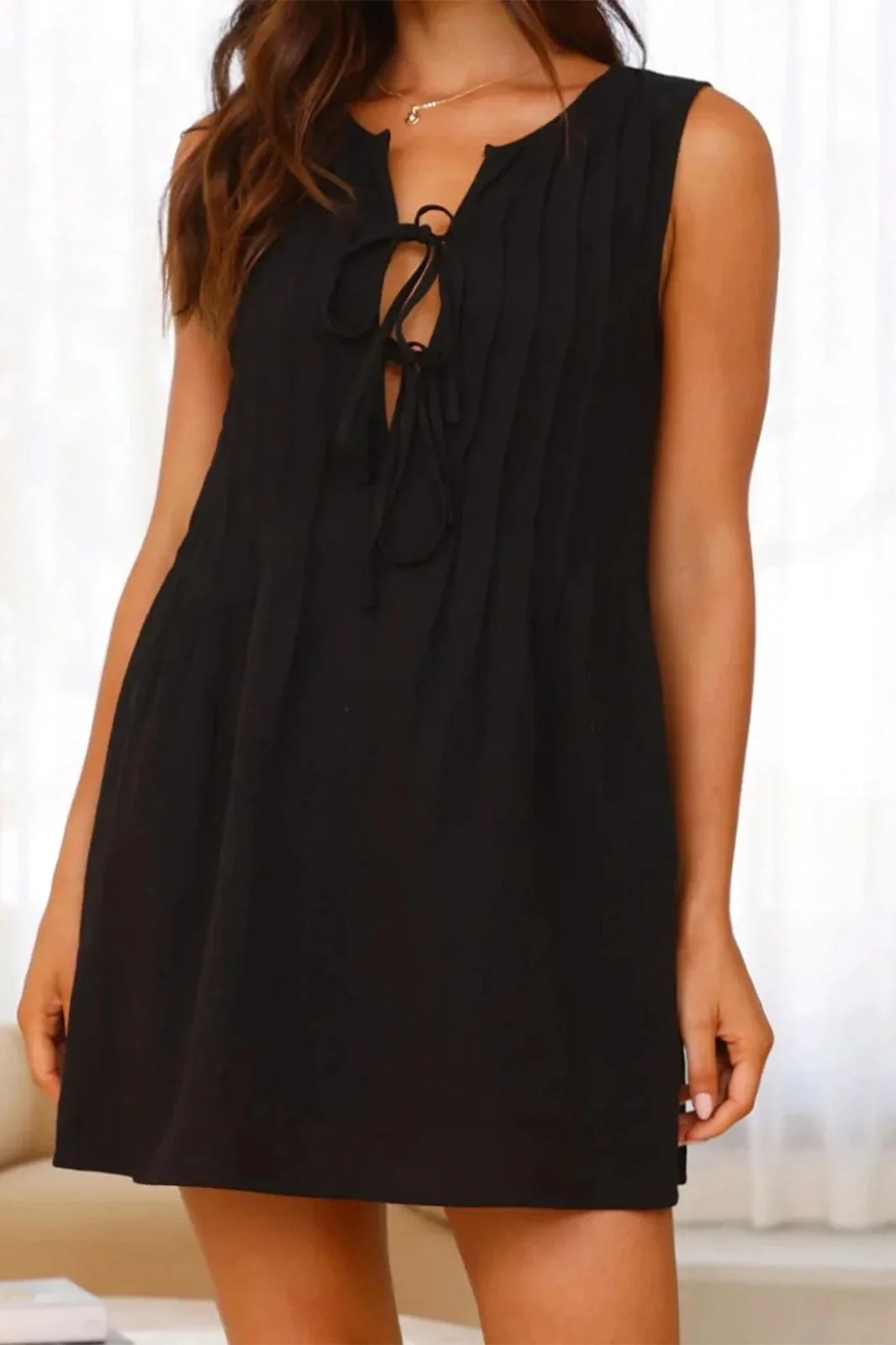 Sleeveless Loose Pleated Mini Dress