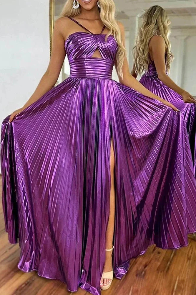 Hollow Out High Waist Sleeveless Pleated Backless Maxi Dress