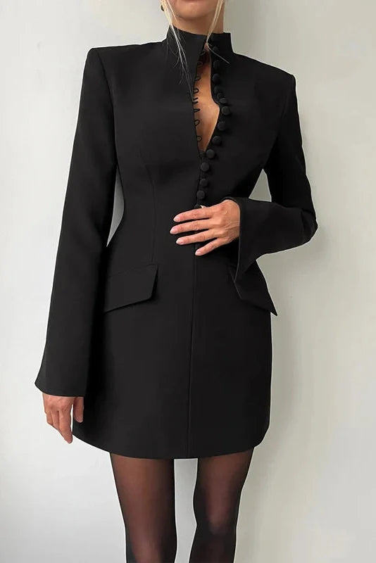 Long Sleeve High Waist A-Line Turtleneck Slim Mini Dress