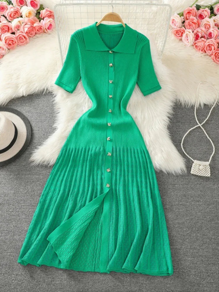 Knitted Short Sleeve Slim High Waist Midi Dress