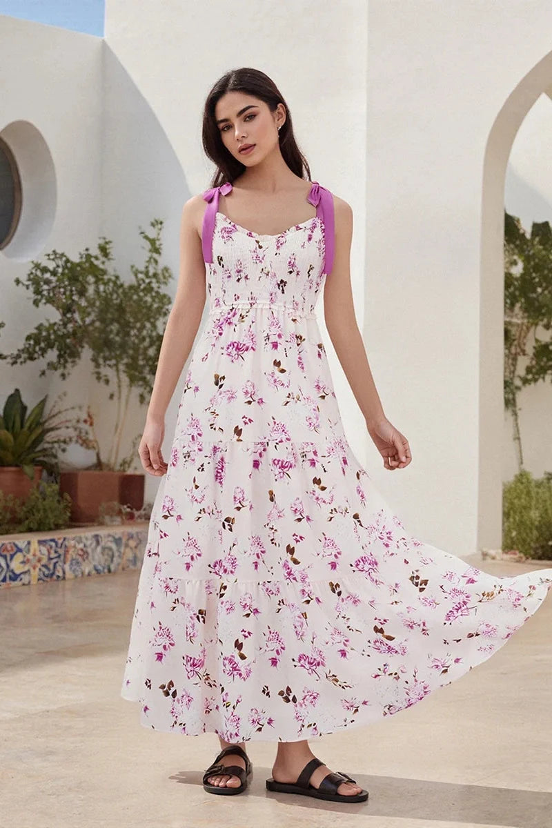 Sleeveless Backless Tie-Up Printed Maxi Dress