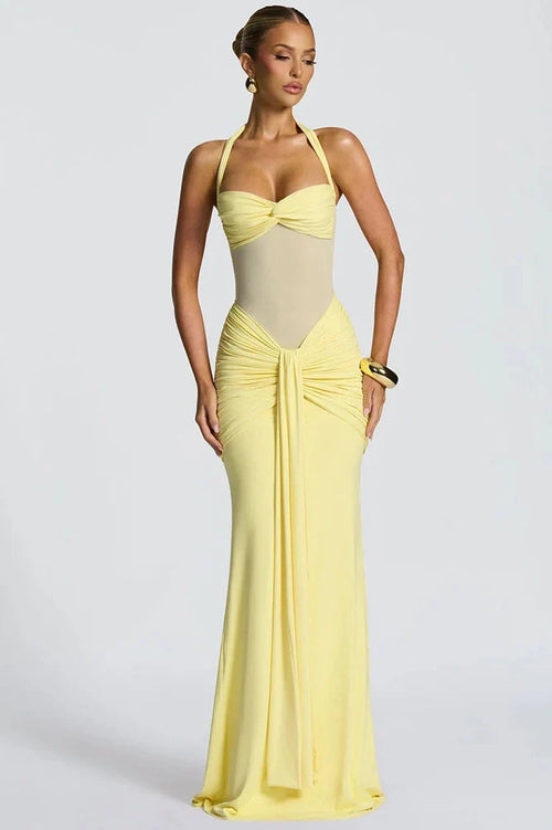Backless Patchwork Off-Shoulder Sleeveless Bodycon Maxi Dress