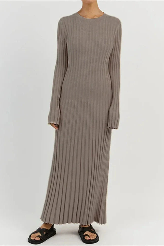 Lace-Up High Waist Patchwork Long Sleeve Maxi Dress
