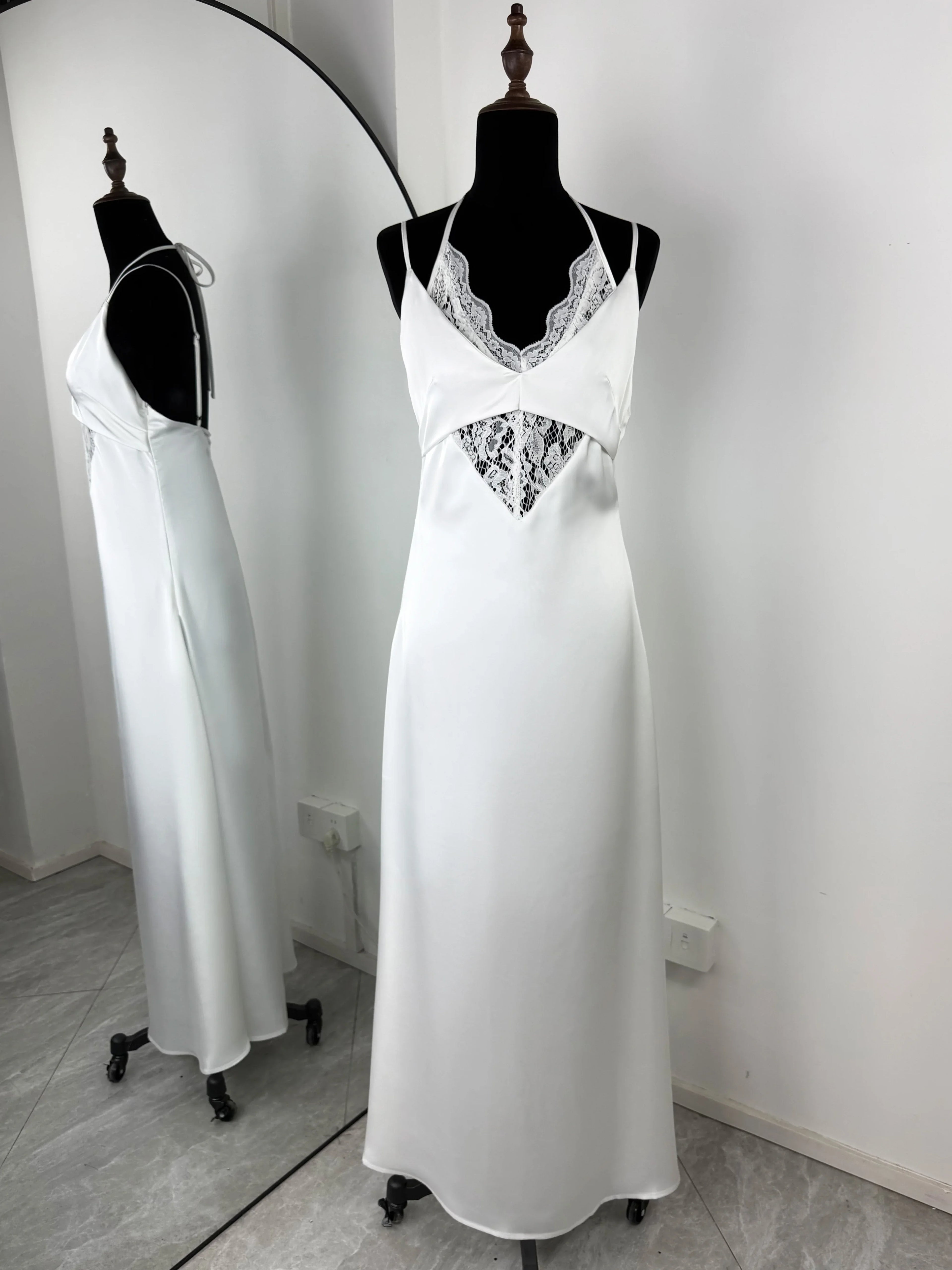 Hollow Out Lace High Waist Backless Maxi Dress