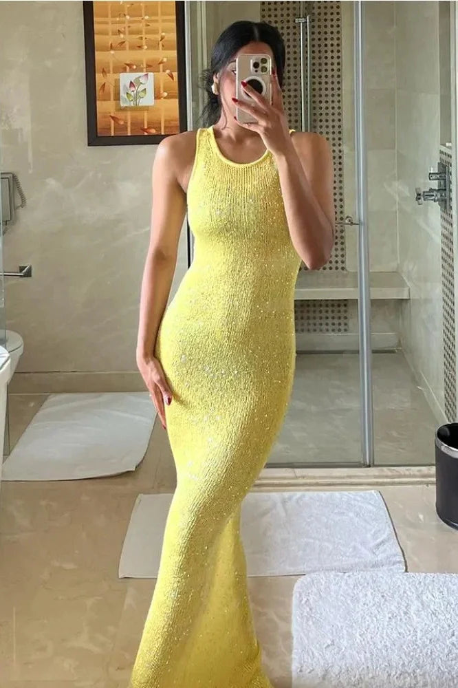 See Through Sleeveless High Waist Bodycon Maxi Dress