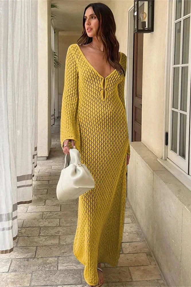 Hollow Out Knitted Slim Maxi Dress