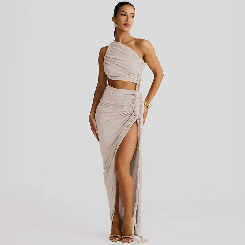 One-Shoulder Strap Backless High Split Maxi Dress