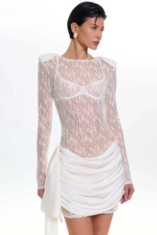 Hollow Out Lace Long Sleeve Slim Fit Mini Dress