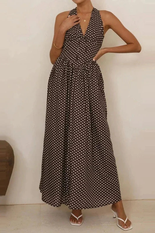 Polka Dot Sleeveless Backless Maxi Dress