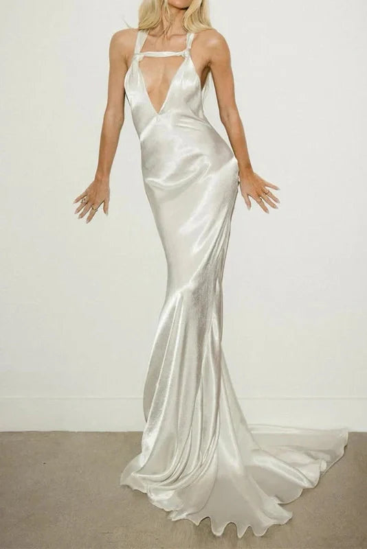 Hollow Out V-Neck Sleeveless Slim Maxi Dress