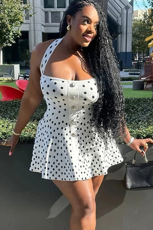 Backless Square Collar Sleeveless High Waist A-line Knit Mini Dress