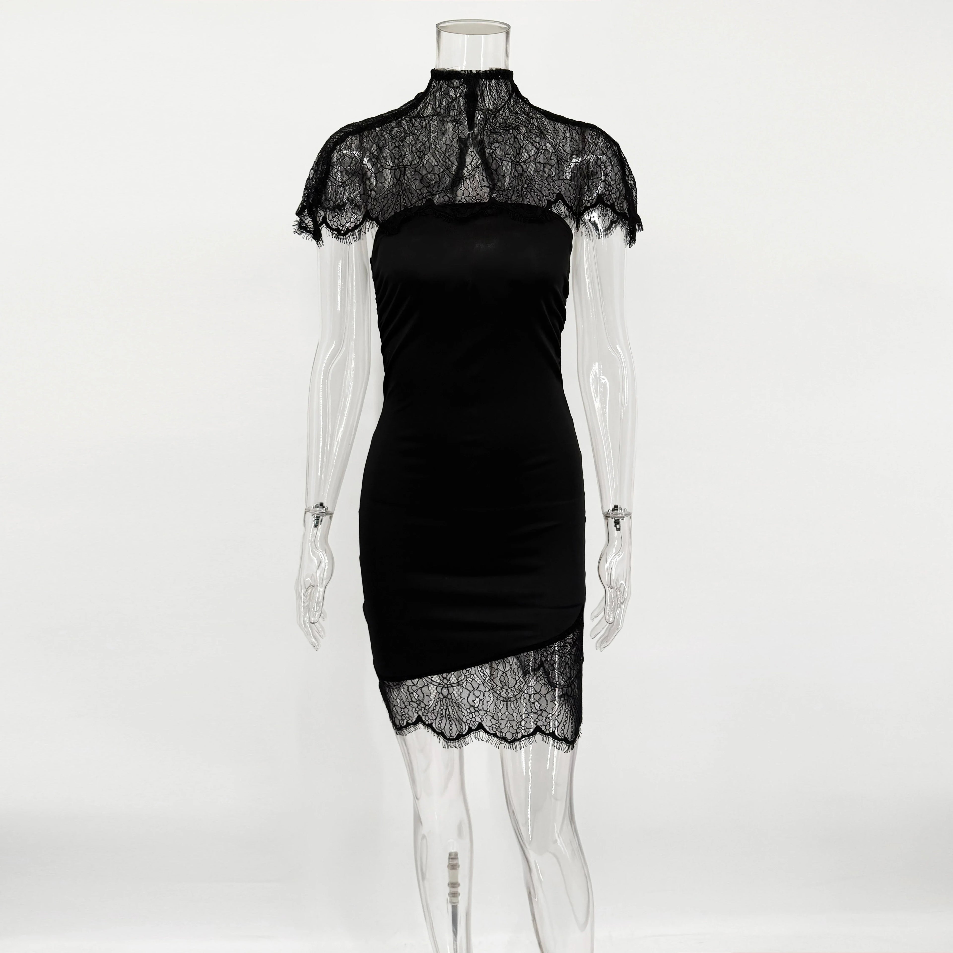 Strapless See Through Patchwork Backless Maxi Dress