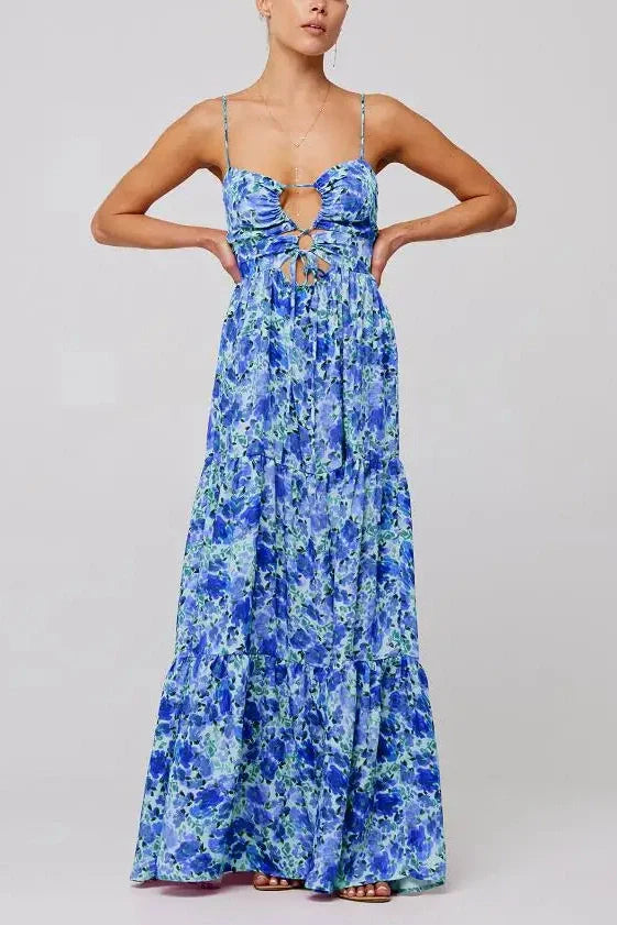 Sleeveless Spaghetti Strap Floral Print Maxi Dress