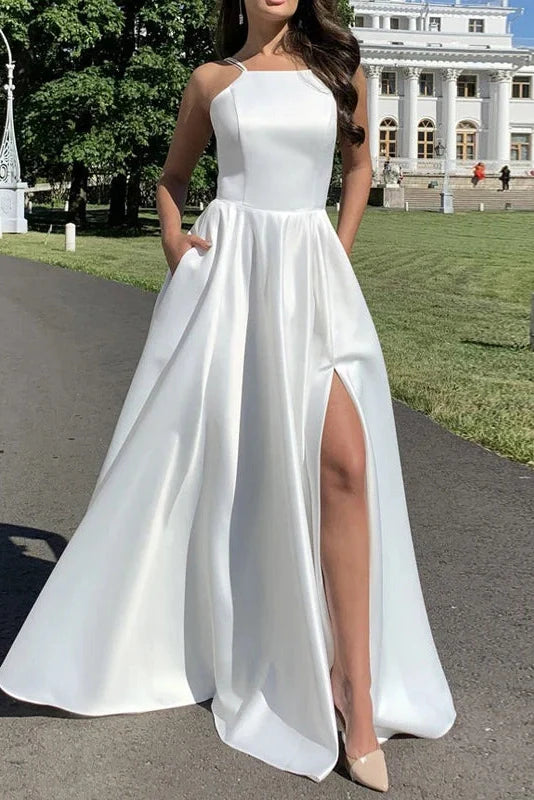 Sleeveless Slim High Waist Pleat Square Collar Maxi Dress