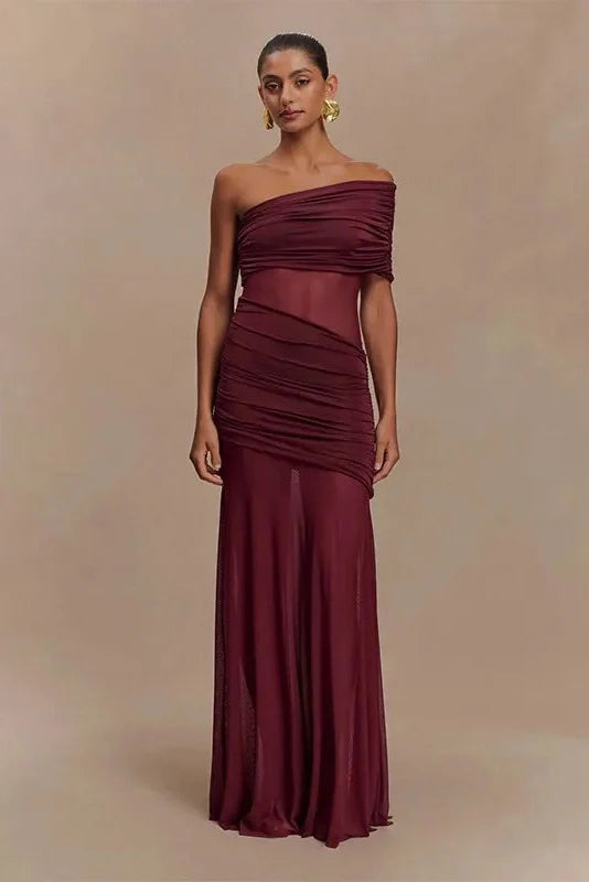 Elegant Strapless See Through Slim Maxi Dress