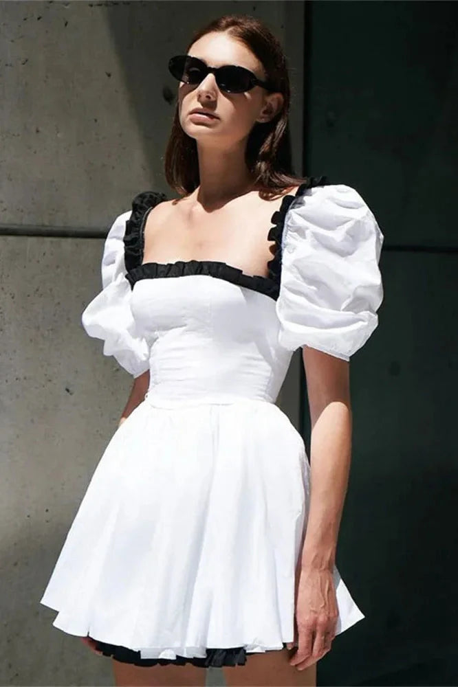 Patchwork Short Sleeve Slim Mini Dress