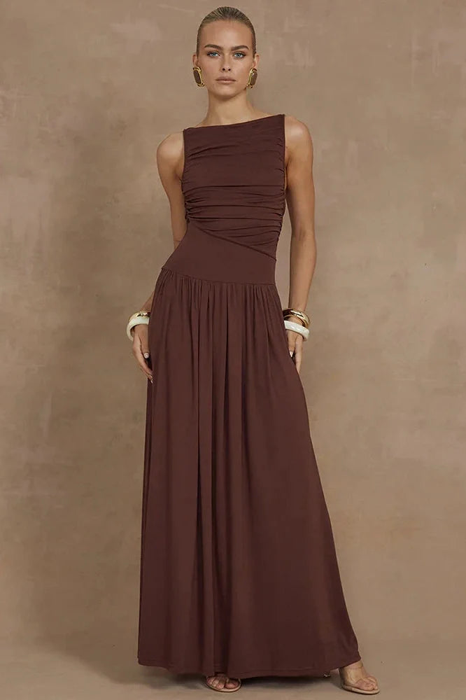 Elegant Sleeveless Boat Neck Maxi Dress