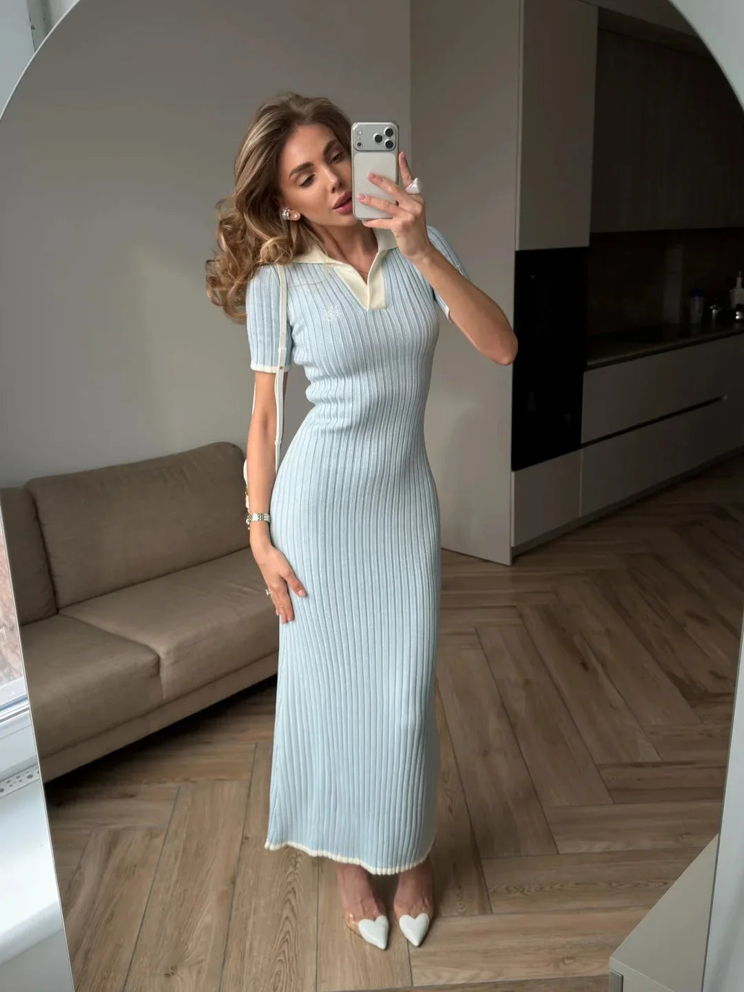 Knitted Short Sleeve High Waist Maxi Dress
