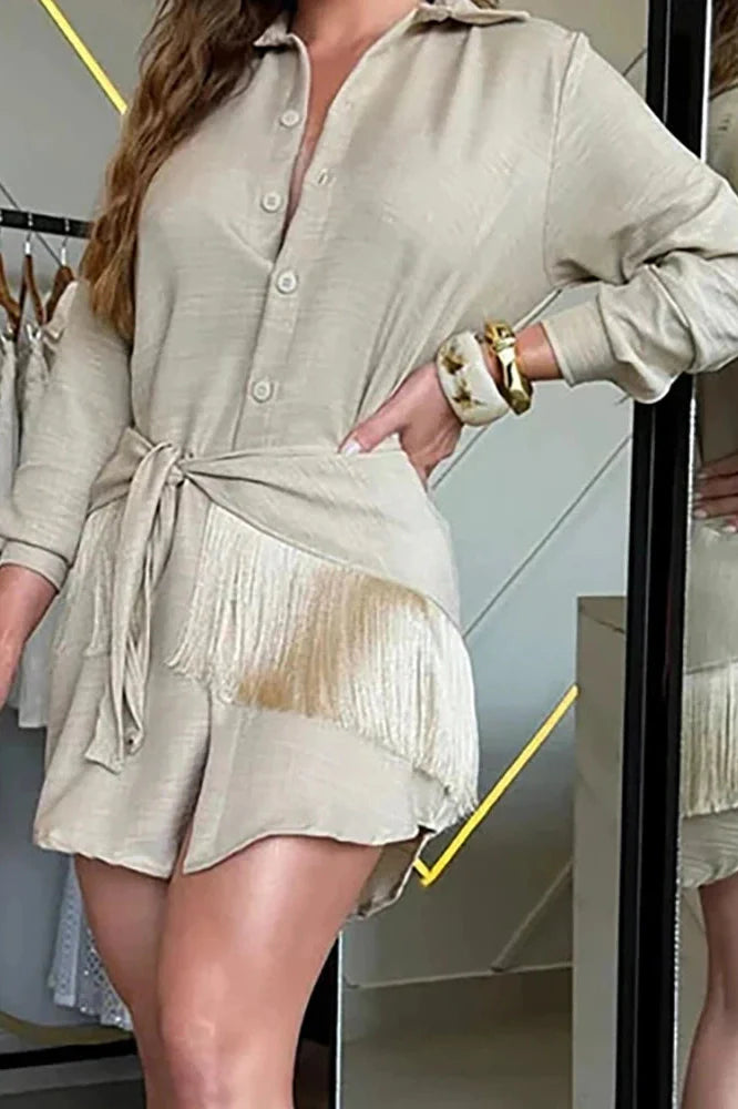 Elegant Single Breasted Long Sleeve Mini Dress
