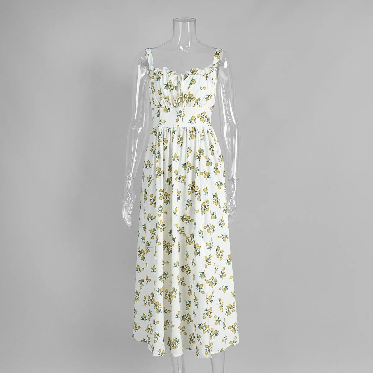 Printed Lace Up High Waist Maxi Dress