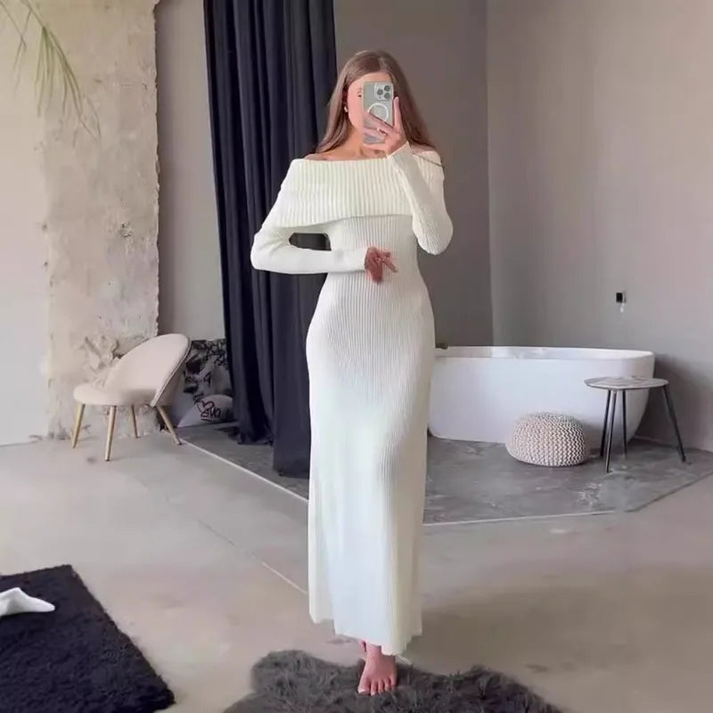 Elegant Off-Shoulder High Waist Maxi Dress